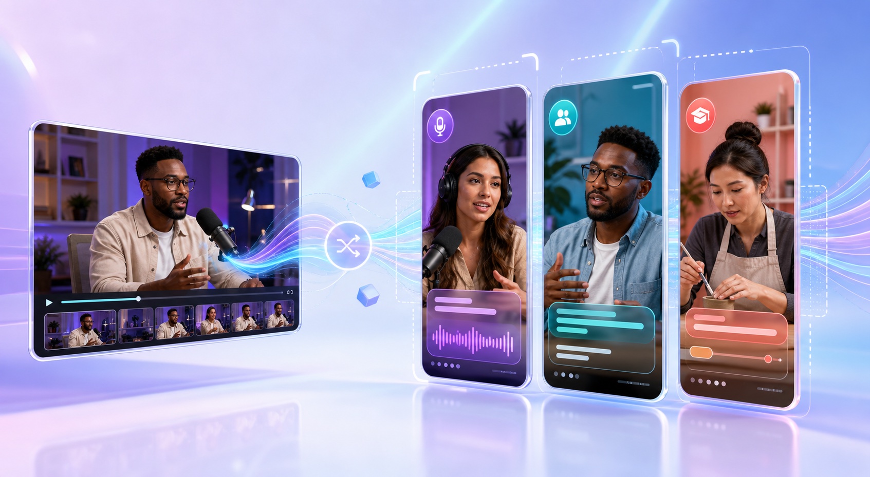 One creator video transformed into multiple polished vertical short-form layouts